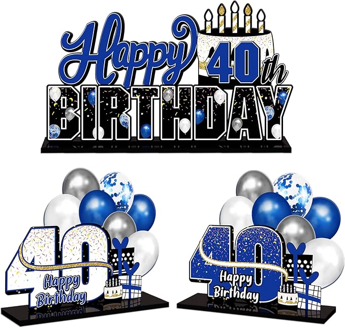 LINGTEER Happy 40th Birthday Blue Acrylic Table Topper Centerpieces Set - Cheers to Forty Years Old Birthday 40th Bday Party Gift Decorations.