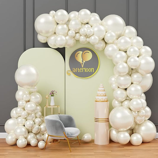 AFTERLOON® Biodegradable Balloons 112pcs Pearlized White Pearl Color Different Sizes 18" 12" 10" 5" Balloon Garland Arch Kit perfect for Birthday Party