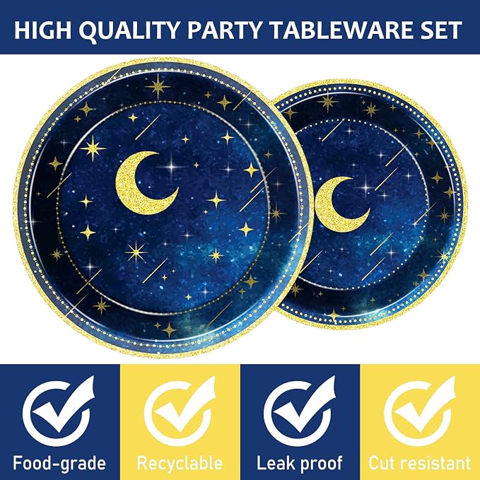 chiazllta 96 Pcs Starry Night Plates and Napkins Party Supplies Sweet theme Tableware Set Galaxy Party Decorations Favors for Outer Space Birthday Baby Shower Serves 24 Guests