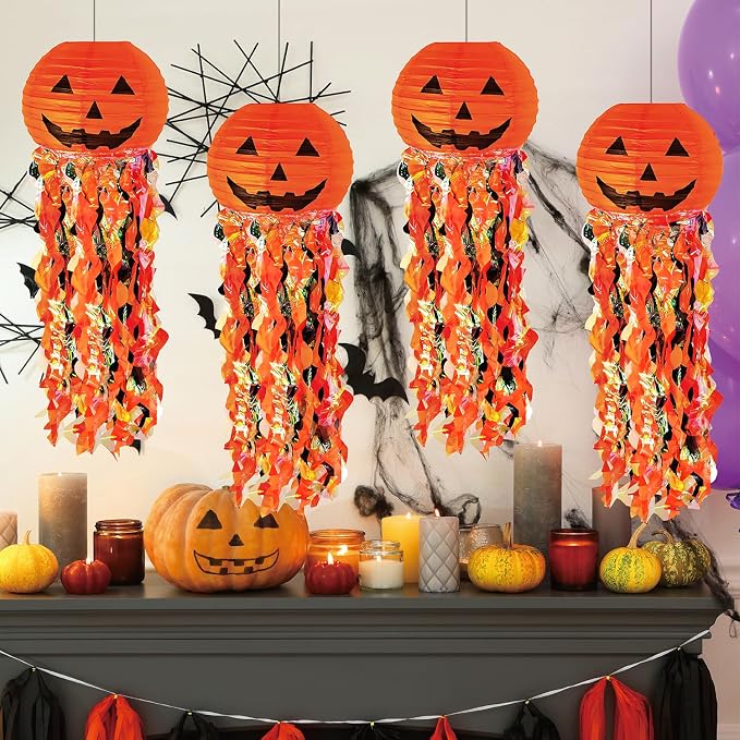 Pumpkin Paper Lanterns, 6 pcs Halloween Party Decorations - Halloween Paper Lanterns - for Outdoor Indoor Halloween Decorations ，Halloween Party Supplies Props