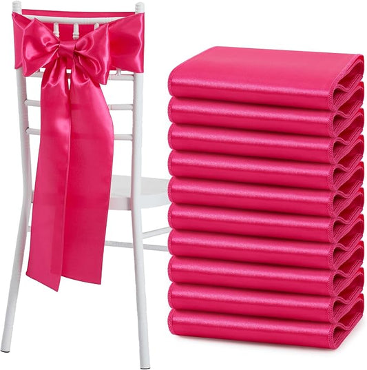 50 Pcs Rose Red Satin Chair Sashes Bows Universal Chair Cover for Wedding Reception Events Banquets Party, Hotel Event Decorations, 6 x 108 inch