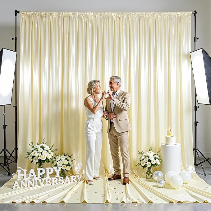 Champagne Glitter Backdrop Curtains - 20x12FT Satin Photo Backdrop, Wrinkle-Free Shimmer Back Drop Cloth Shiny Drapes for Photobooth Wedding Birthday Parties Photoshoot Background Decorations