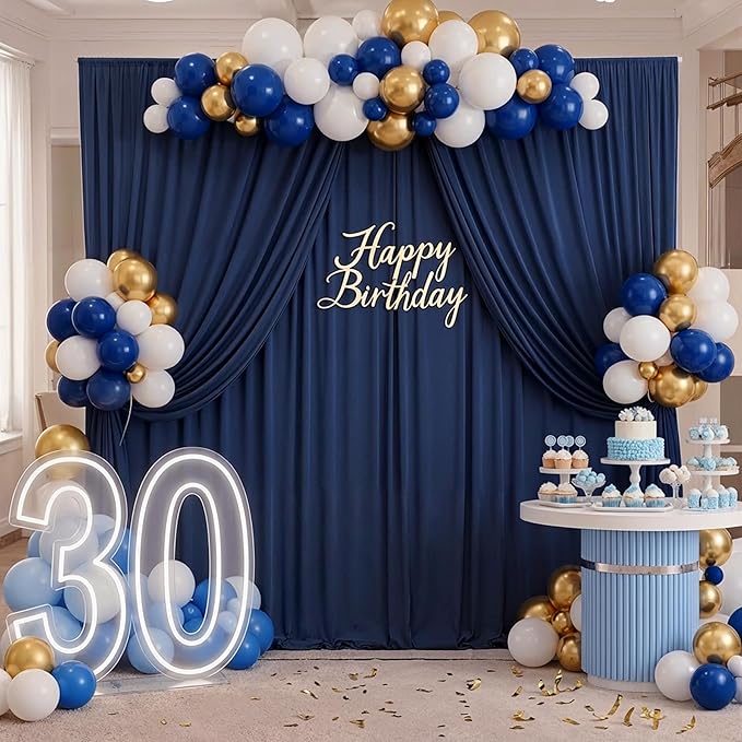 10ft x 10ft Wrinkle Free Navy Blue Backdrop Curtains Panels, 2 Panels 5x10ft Silky Polyester Photo Backdrop Drapes for Birthday Wedding Party Graduation Photography Background
