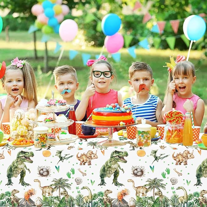 208 Pcs Dinosaur 3rd Birthday Party Supplies, Green Dino Three Rex Birthday Decorations, 20 Serves Include Paper Plates, Cups, Napkins, Tablecloth, Cake Topper, Swirls, Banner, Balloons for Boys