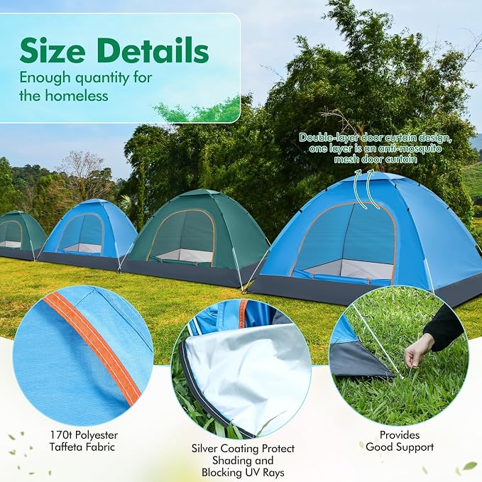 Woanger 6 Pack Bulk 2 Person Camping Tents for Homeless Lightweight Outdoor Tent with Rain Fly and Carrying Bag, Waterproof Windproof Setup Pop Up for Homeless Camping Backpacking