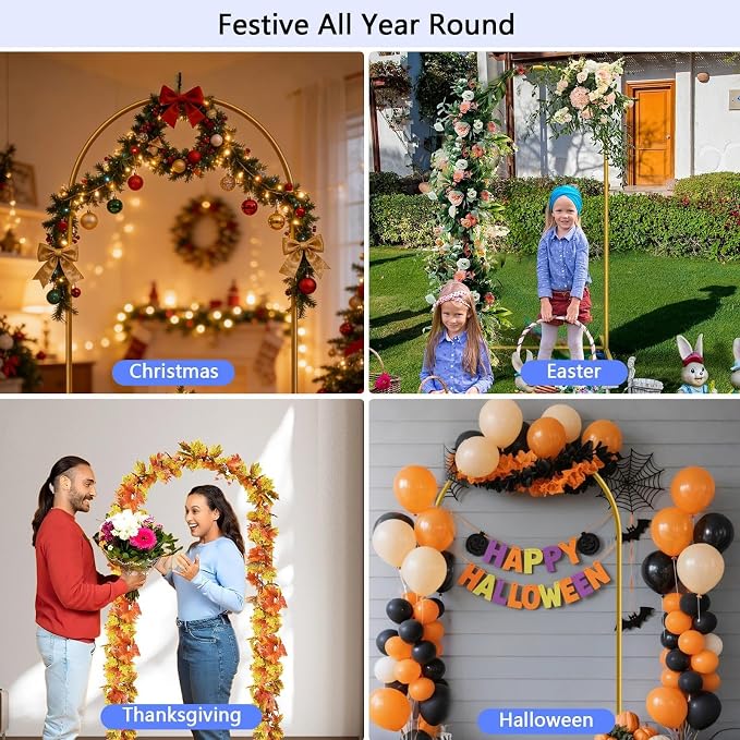 6 ft Arch Backdrop Stand, Wedding Arch Frame, Stable Metal Background Stand with Square Base Ground Nails, for Birthday Party Baby Shower Garland Decoration, Gold