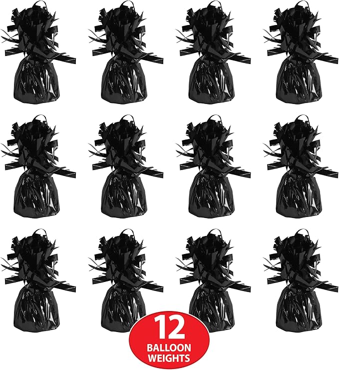 Metallic Wrapped Balloon Weight Pack of 12, Black