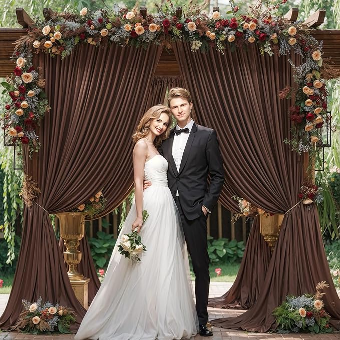 8 Panels Brown Backdrop Curtain for Parties Wedding Wrinkle Free Brown Photo Curtains Backdrop Drapes Fabric Decoration for Birthday Party Baby Shower 40ft(W) x 10ft(H)