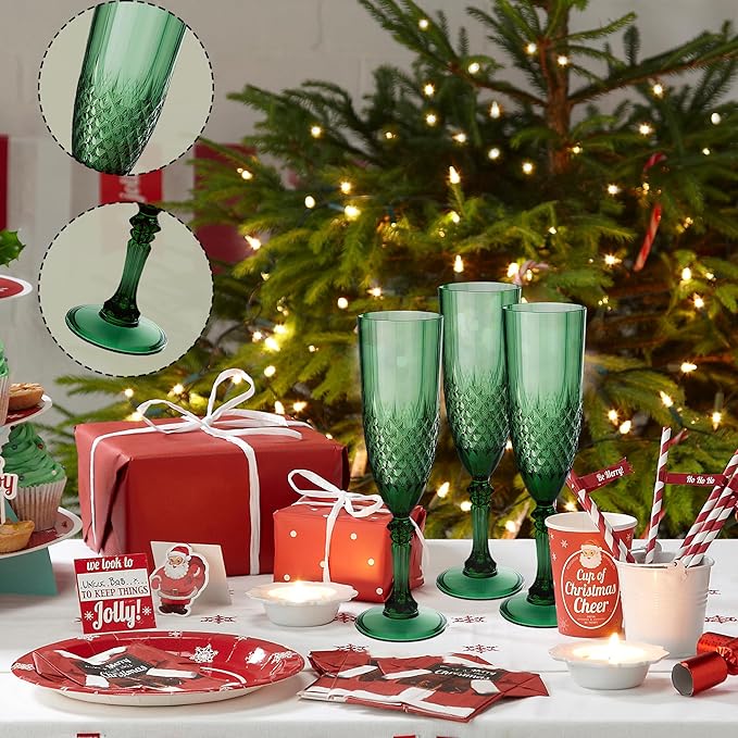 Plastic Champagne Flutes, Champagne Glasses Bulk, Reusable Unbreakable Acrylic Wine Glasses Goblets for Weddings Bachelor Parties Toasting Bridal Shower (48, Dark Green)