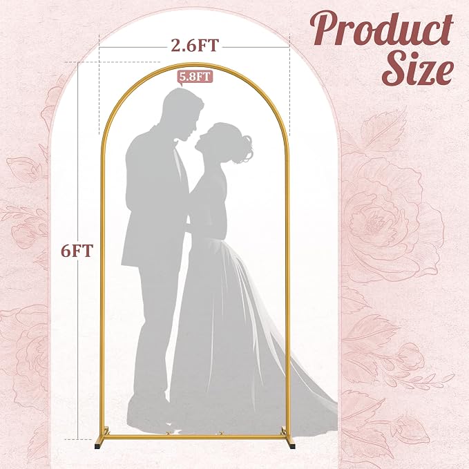 6FT Arch Backdrop Stand, Metal Gold Wedding Arch Frame, Balloon Arch Stand for Wedding, Birthday, Ceremony, Baby Shower, Party Decor