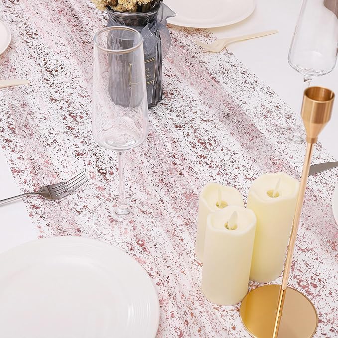 BINBE 6PCS Rose Table Runner 10Ft Sheer Chiffon Fabric Cheesecloth Sequin Glitter Table Runner for Wedding Birthday Party Decor