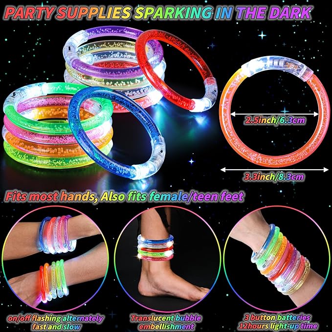 160 Pack Glow Bracelets Bulk, Glow in the Dark Party Supplies, 10 Color LED Light Up Bracelets for Adults & Kids Birthday Wedding Party Favors Concert New Year Carnival Raves