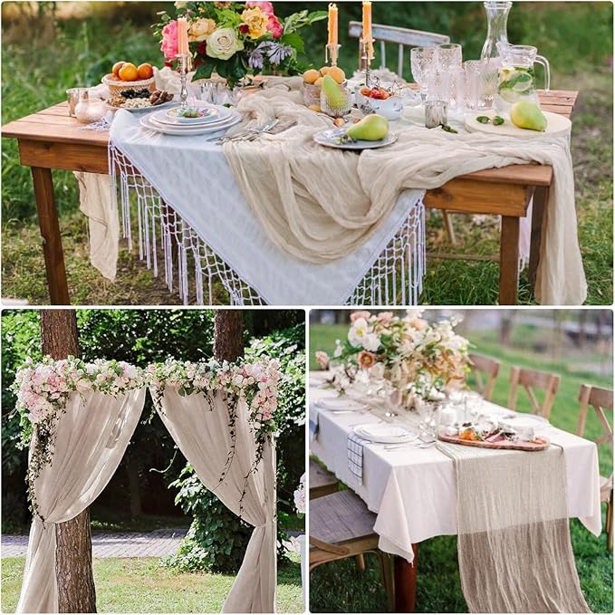 8 Pack Rosy Brown Cheesecloth Table Runner 10Ft Gauze Cheese Cloth 35x120 Inch Romantic Boho Table Runner for Wedding Birthday Party Engagement Anniversary Bridal Baby Shower Fall Home Table Decor