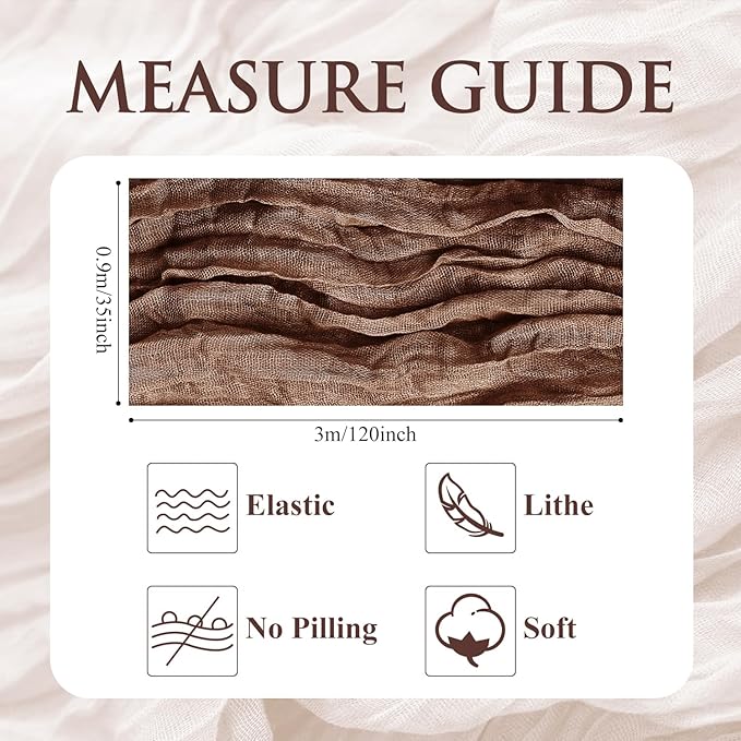 12PCS Table Runner Cheesecloth 10FT Brown Boho Gauze Cheese Cloth Rustic Sheer Table Runners for Wedding Bridal Baby Shower Party Decoration