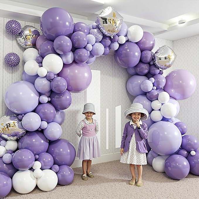 412Pcs Purple Balloon Garland Arch Kit,18 12 10 5 Inch Different Size Lavender Latex Metallic Silver Balloons for Butterfly Birthday Girls Women Wedding Birthday Baby Shower Party Decorations