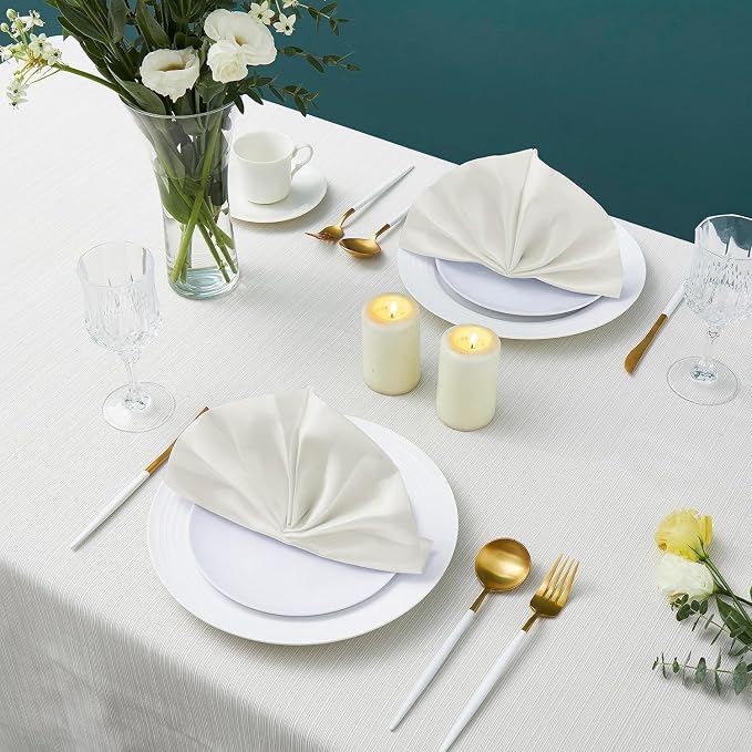 100 Pack Square Satin Dinner Napkins, 20x20 Inches Silky Soft Smooth Table Cloth Napkins for Restaurant Weddings Banquet Party Decoration, Off White
