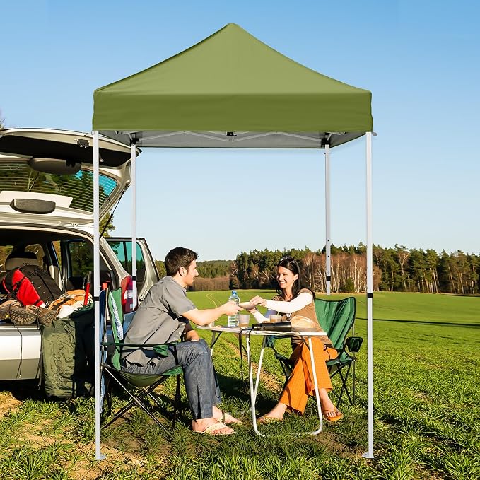 5x5 Pop Up Canopy Tent, Instant Portable Beach Canopy, Outdoor Tent with Carry Bag for Camping, Sports, Tailgating, Events, Grass Green