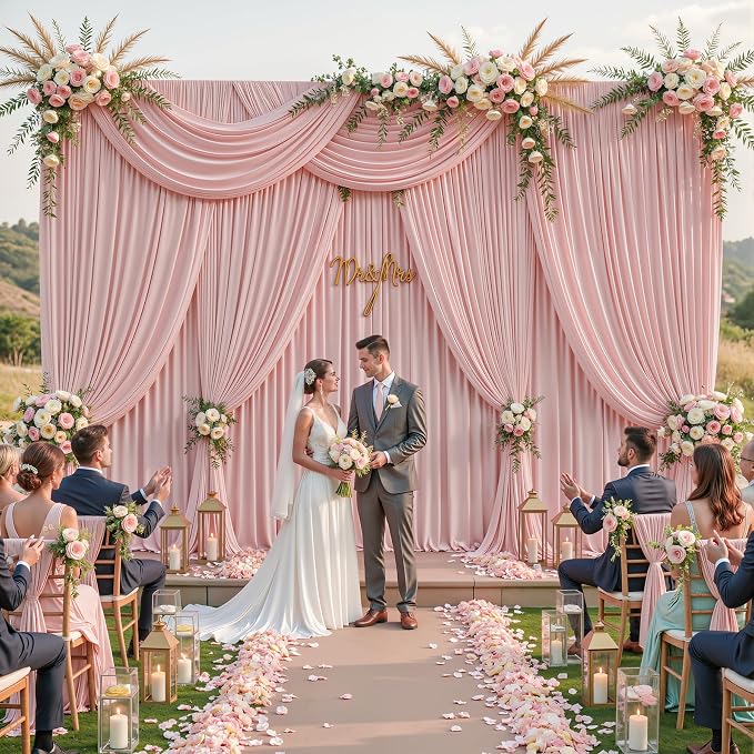 10ftx12ft Wrinkle Free Dusty Rose Backdrop Curtain, 6 Panels 12FT Long Wedding Photo Backdrop Drapes, Silky Polyester Back Drop Cloth for Birthday Photography Background Party Backdrop Draping