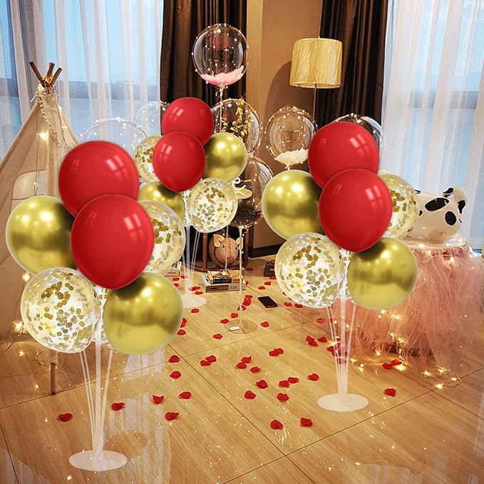 ZJDHPTY 4Set Red Gold Balloon Stand Table Centerpieces Party Decor | Christmas Decorations,Birthday Graduation Anniversary Wedding Valentine 49ers Party Decor,Lunar New Years Party Supplies