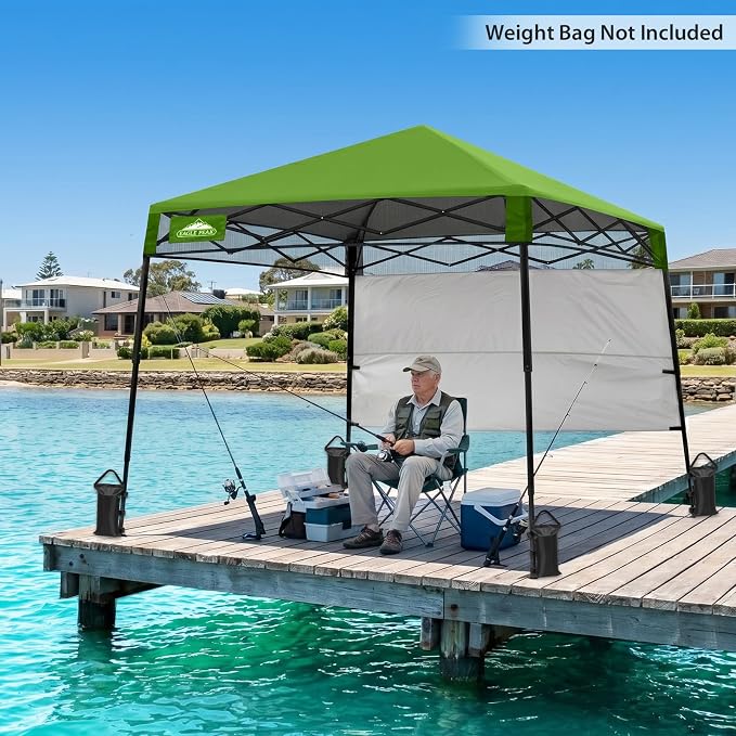 EAGLE PEAK 8x8 Pop Up Canopy Tent with Sidewall, Compact, Portable Slant Leg Instant Sun Shelter for Beach, Sports, & Camping, 8x8 Base 6x6 Top, Grass Green