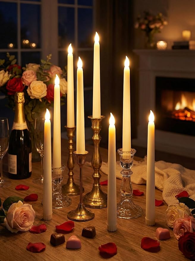 Funtery 48 Pcs Flameless LED Taper Candles Battery Operated Candles Bulk Realistic LED Candlesticks Flickering for Wedding Church Party Home Decor(Ivory,11 Inch,Classic Style)