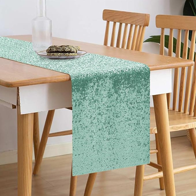 10 Packs 12 x 72 inches Mint Green Sequin Table Runner, Glitter Runner for Birthday Party Supplies Wedding Holiday Celebration Baby Shower Engagement Anniversary Decor