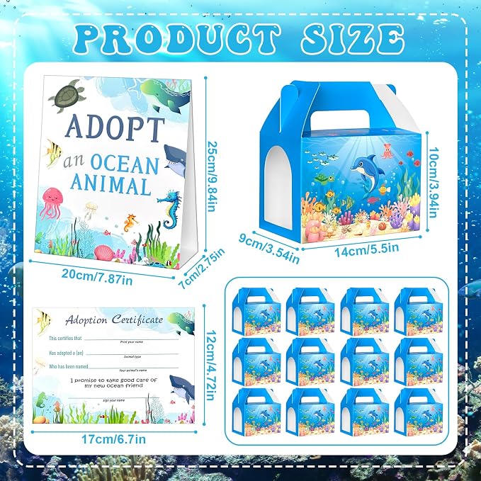 61 Pcs Adopt a Pet Ocean Animal Party Favors Include 20 Mini Plush Ocean Animal 20 Foldable Boxes 20 Adopt Animal Cards 1 Adopt Sign for Adopt a Pet Party(61 Pcs Ocean)