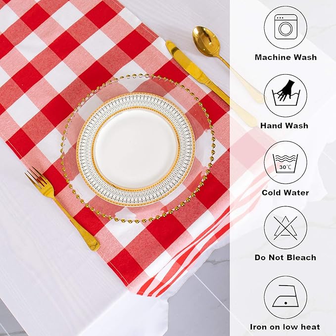 ShinyBeauty 4 Packs Checkered Table Runners 108 Inches Long Red and White Table Runner Christmas Decorations Farmhouse Plaid Linen for Dinning Party Outdoor Tables (14”X108”)