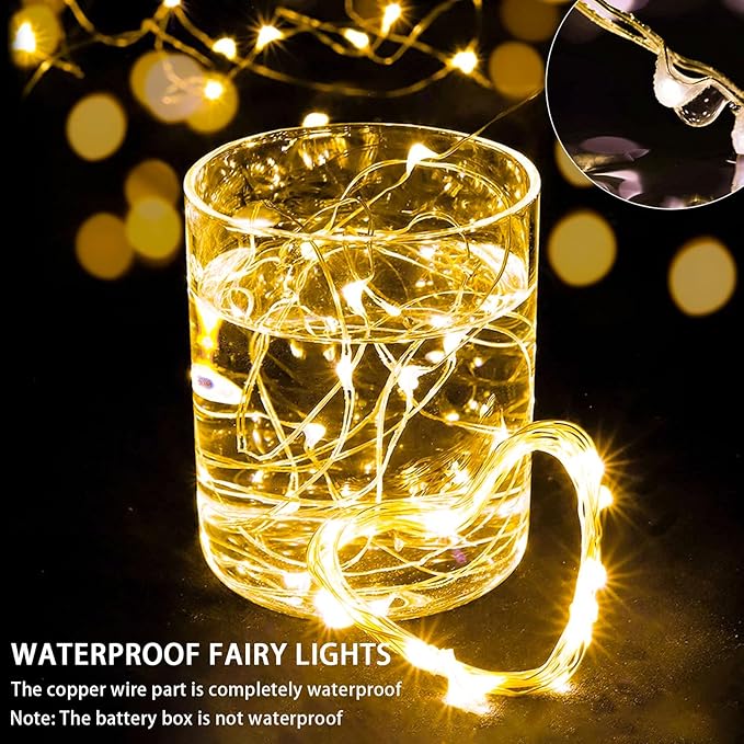 100 Pack Fairy Lights 7Ft 20 LED Twinkle String Lights 3 Modes Battery Operated Waterproof Firefly Starry for Mason Jar Wedding Birthday Party Table Centerpieces Bedroom Christmas,Warm White