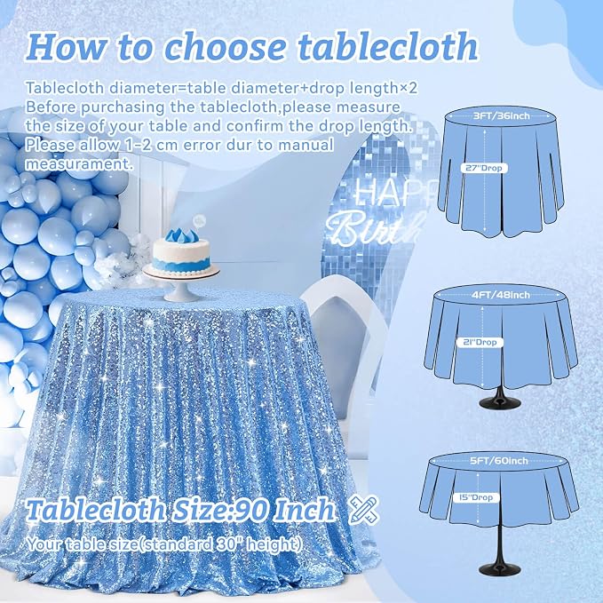 B-COOL Round Sequin Tablecloth Party Decorations: 90 Inch Table Cloth Sequined Fabric Overlay for Indoor Outdoor Dining Parties