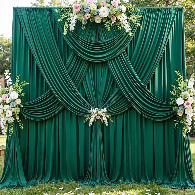 10ft×12ft Forest Green Backdrop Curtains for Wedding Parties, 2 Panels Wrinkle Free Polyester Photo Backdrop Drapes Back Drop Cloth for Birthday Photography Background