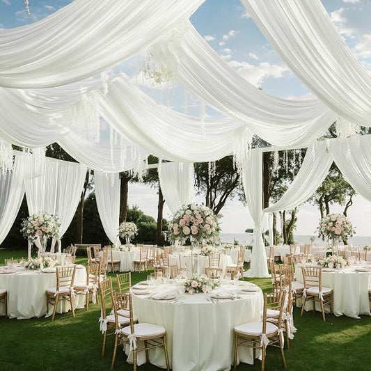 2 Panels 5x20ft Ivory Ceiling Drapes for Wedding Parties, Wrinkle Free Thick Polyester 20ft Extra Long Wedding Draping Ivory Ceiling Curtains Arch Drapery for Birthday Party Canopy Tent Decor