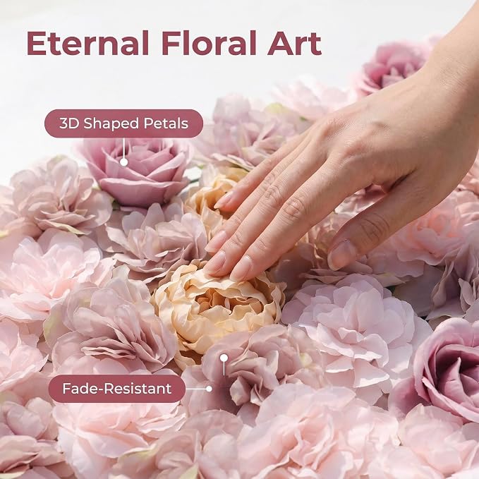 3D Flower Wall Backdrop 6 Pack, 24x16 Inch Coffee & Pink Artificial Rose Panels for Wedding, Party, Photo Studio, Home & Fence Decor