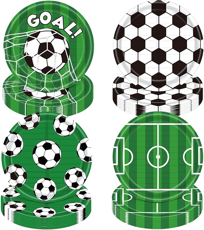 Funnymoom 60 Pcs Soccer Paper Plates Party Supplies 9 Inch Soccer Birthday Disposable Plates for Kids Boys Adults Game Day Birthday Party Decorations