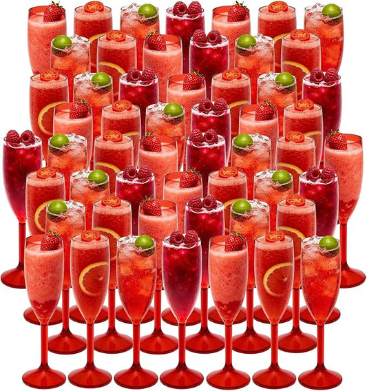 48 Pcs Champagne Flutes 5.4OZ Plastic Champagne Glasses Wine Glasses Plastic Goblets for Parties Mimosa Bar Glasses Stemmed Drinking Cups for Wedding Celebration Christmas Birthday Bride (Clear Red)