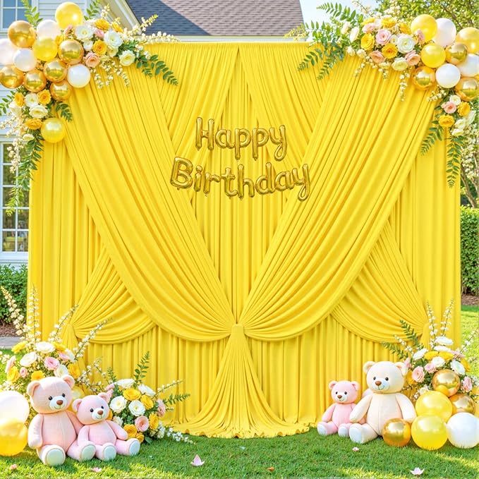 10x10 Yellow Backdrop Curtain for Parties Wrinkle Free Lemon Yellow Photo Curtains Backdrop Drapes Fabric Decoration for Birthday Party Wedding Baby Shower 5ft x 10ft,2 Panels
