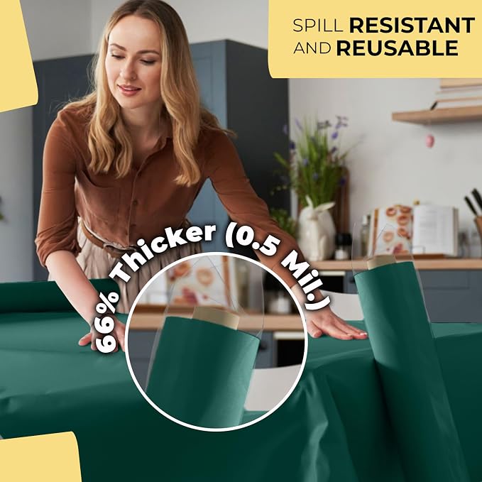 Party Solids 66% Thicker Premium Dark Green Plastic Table Cover Roll 40" X 100' Table Cloth Plastic Cover Roll Quality Thick Banquet Rolls Disposable Tablecloth Rolls Strong American Based Company