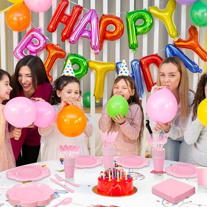 350PCS Light Pink Paper Plates and Napkins Set with Utensils Serve 50 Guests,Pink Party Decorations for Baby Shower Graduation Valentines Day Party Supplies