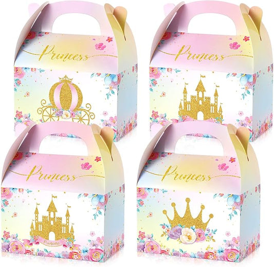 Nezyo Princess and Prince Treat Boxes - Pink & Blue Crown Cardboard Goodie Boxes for Birthday Party Favors(24 Pcs,Princess)