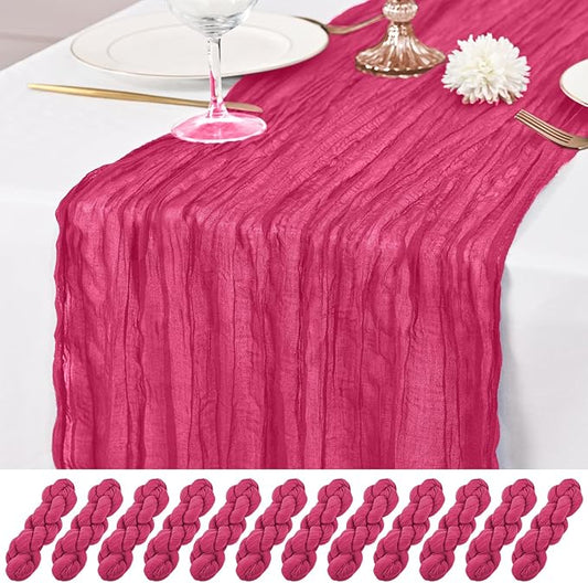 12 Pack Hot Pink Table Runner 10Ft Cheesecloth Table Runner Rustic Gauze Table Runners Romantic Long Sheer Fabric Cheese Cloth Table Runners for Wedding Party Bridal Baby Shower