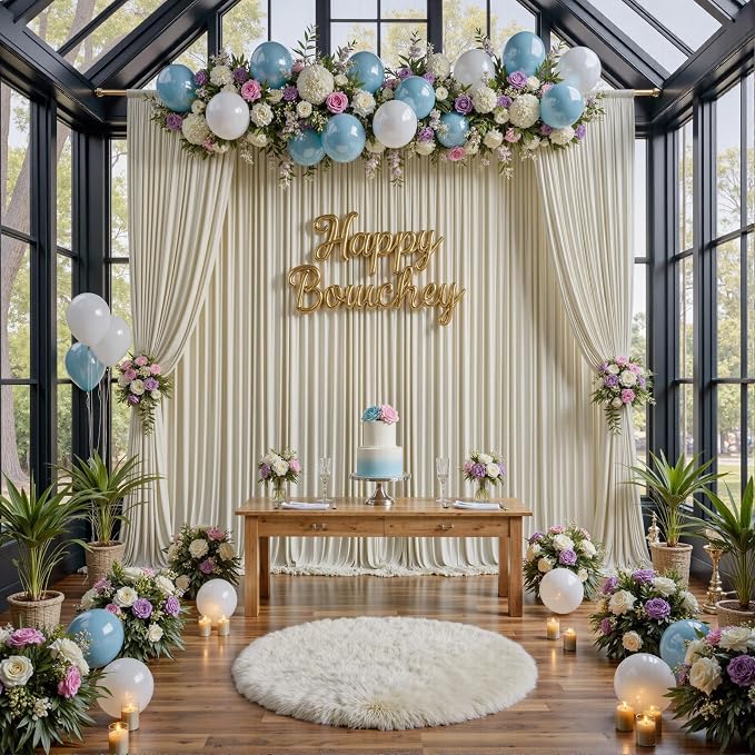 30 ft x 10 ft Wrinkle Free Champagne Backdrop Curtain for Parties, 6 Panels 5x10ft Silky Polyester Wedding Backdrop Drapes Photo Back Drop Cloth for Birthday Baby Shower Photography Background