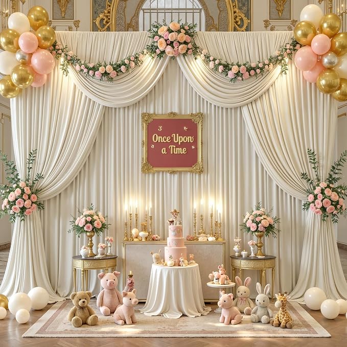 30x15ft Beige Backdrop Curtains for Parties Wrinkle Free Fabric Backdrop Curtain Wedding Photo Drapes Backdrop for Birthday Party Baby Shower Bridal Shower Photography Stage Back Drop 6 Panels 5x15FT