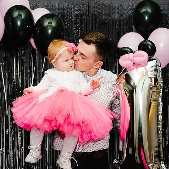 Tinsel Curtain Party Backdrop Black Birthday & Wedding Decor - 10 Packs Glitter Foil Fringe Streamers for Photo Booth