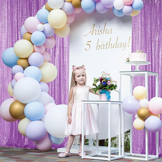 Sugargirl Lavender Purple Sequin Backdrop Curtain 6 Panels 2FTx8FT Glitter Lavender Purple Background Drapes Sparkle Photography Backdrop for Party Wedding Birthday Wall Decoration