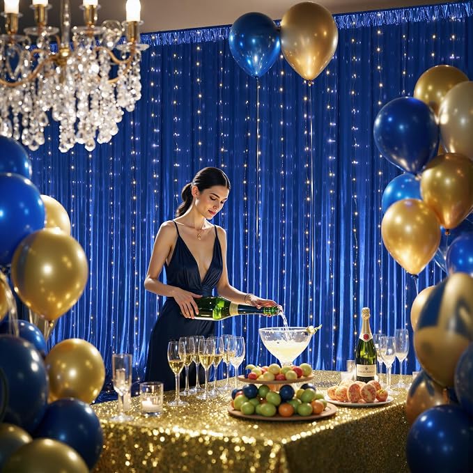 20ftx10ft Royal Blue Sequin Backdrop Curtain Panels for Parties, 4 Panels Wrinkle Free Glitter Photo Backdrop Drapes Shimmer Back Drop Cloth for Wedding Birthday Christmas Photography Background