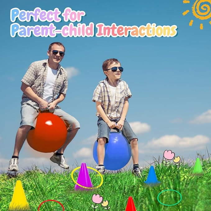 JOY SPOT! Carnival Outdoor Games Combo Set for Kids, 18 Inch Hopper Balls with Handles, Ring Toss, Bean Bags, Egg Spoon Relay Race, Fun for Backyard, Field Day, School, Birthday Parties, Family Events