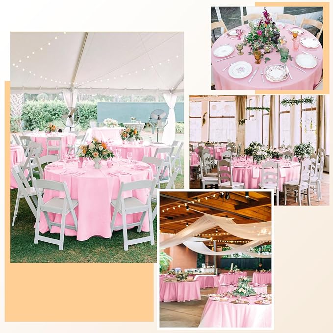 Pesonlook 12 Pack Round Tablecloth Pink Polyester 90 Inch Washable Fabric Round Table Cover Pink Tablecloth for Wedding/Party/Banquet/Dining/Buffet Table