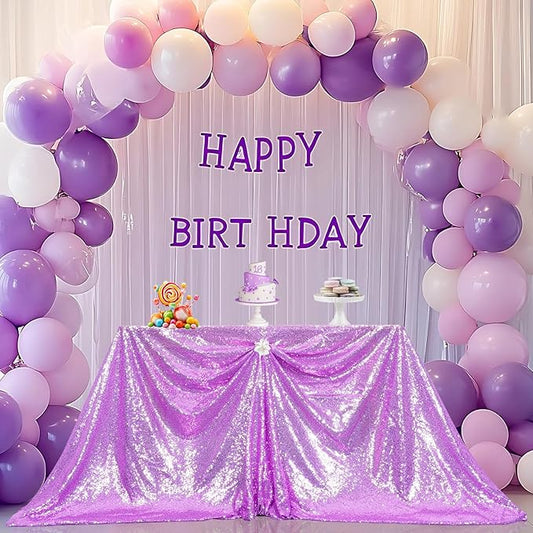 PartyDelight Sequin Tablecloth Lavender Sparkly Overlay Light Purple Table Cloth Rectangular for Wedding Sweetheart Christmas 48"x72"