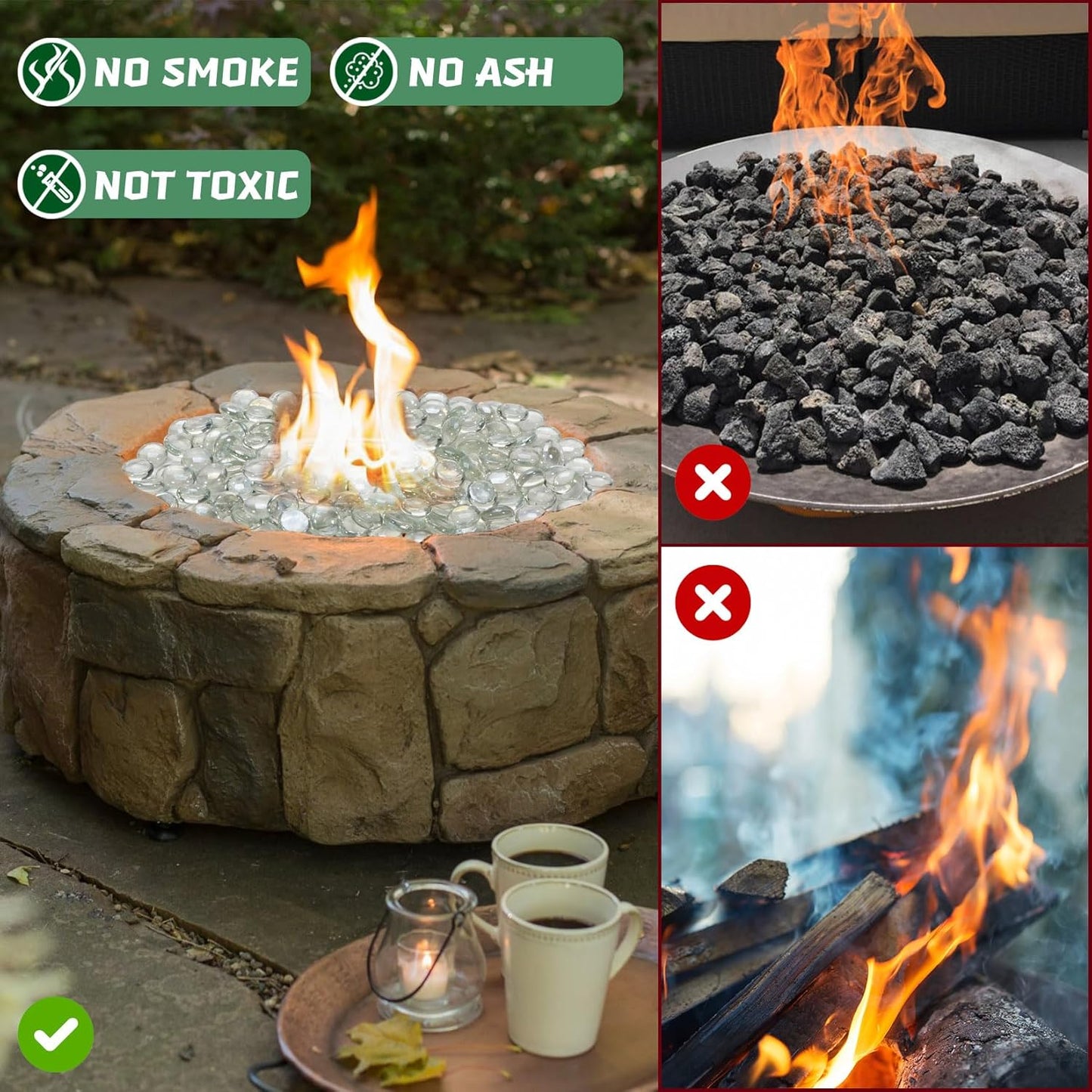 10 Pounds Firepit Glass, 3/4 Inch Glass Beads, Rocks for Fire Pit Table, Fireplace and Fire Bowl, Crystal Luster