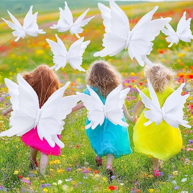 3 Pcs 3D Large Hanging Butterfly Decorations Large Butterfly Birthday Party Decorations 3D Crepe Paper Decoration for Wedding Party Birthday Baby Shower Garden(White,11inch,20 Inch)